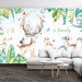 Deer herd mural wallpaper | Watercolor deer and green plant children's wallpaper - Carving wallpaper