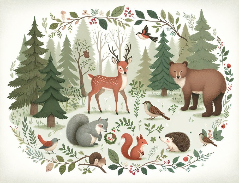 Deer Wall Painting Wallpaper Mural | Animals and Magic Forest - Carving wallpaper