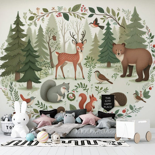 Deer Wall Painting Wallpaper Mural | Animals and Magic Forest - Carving wallpaper