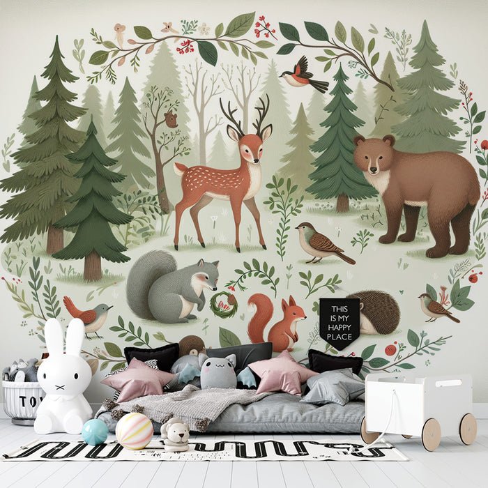 Deer Wall Painting Wallpaper Mural | Animals and Magic Forest - Carving wallpaper