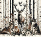Deer Wallpaper Mural | Forest Animals, Retro Illustrations - Carving wallpaper