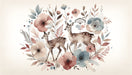 Deer Wallpaper Mural | Red and Blue Flower Decoration - Carving wallpaper