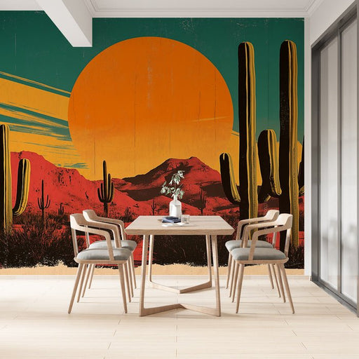 Desert Wallpaper Mural | Sunset Cactus - Carving wallpaper