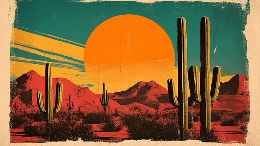 Desert Wallpaper Mural | Sunset Cactus - Carving wallpaper