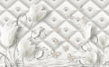 Diamond check wallpaper mural | elegant flowers and butterflies - Carving wallpaper