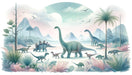 Dinosaur Wallpaper Mural | Full Moon and Colorful Dinosaurs - Carving wallpaper