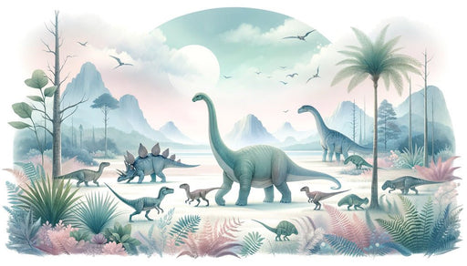 Dinosaur Wallpaper Mural | Full Moon and Colorful Dinosaurs - Carving wallpaper