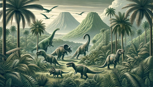 Dinosaur Wallpaper Mural | Green Realistic Landscape - Carving wallpaper