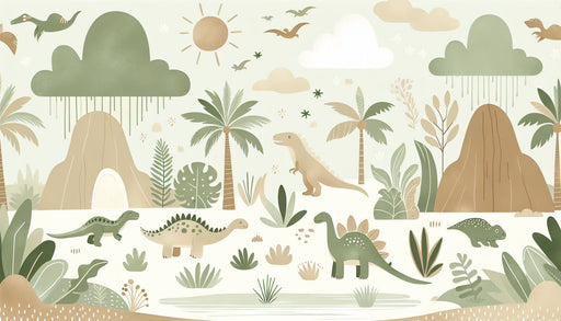 Dinosaur Wallpaper Mural | Mountains and Clouds, Children's Room - Carving wallpaper