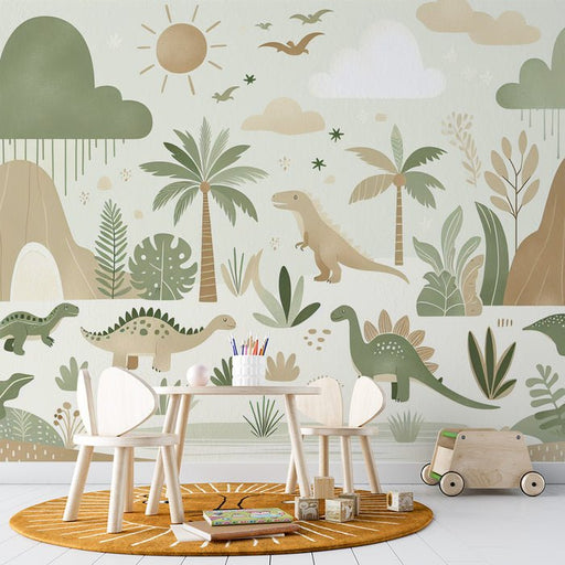 Dinosaur Wallpaper Mural | Mountains and Clouds, Children's Room - Carving wallpaper