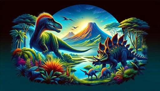 Dinosaur Wallpaper Mural | Tropical Volcano - Carving wallpaper