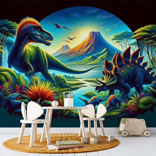 Dinosaur Wallpaper Mural | Tropical Volcano - Carving wallpaper
