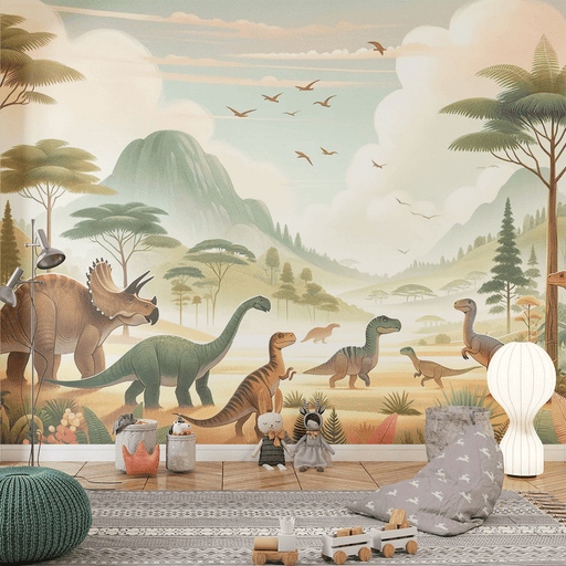 Dinosaur Wallpaper Prehistoric Landscape Soft Tone - Carving wallpaper
