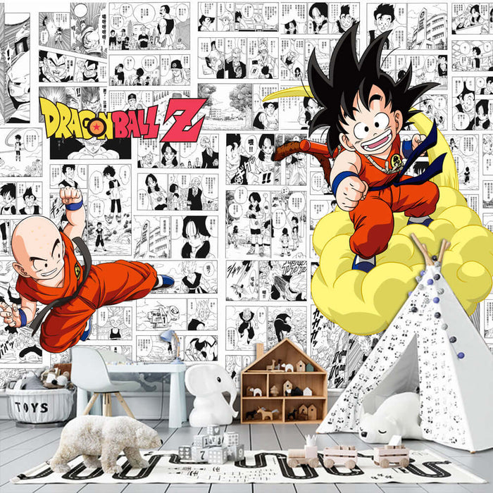 Manga Wallpaper Mural | Childhood Passion Bedroom Children's Room Wall Decoration featuring Dragon Ball Z characters Wukong and Kling