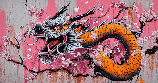 Dragon themed wallpaper mural | Cherry blossoms - Carving wallpaper