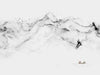 Dramatic Ink Wash Mountain Mural | Black & White Flying Birds | Zen Wallpaper for Bedroom & Living Room