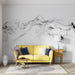 Dramatic Ink Wash Mountain Mural | Black & White Flying Birds | Zen Wallpaper for Bedroom & Living Room