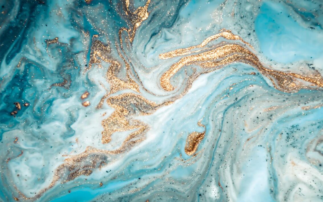 Dreamy Fluid Mural Wallpaper | Blue Gold Interweaving Showcases Luxury and Dynamic Performance - Carving wallpaper