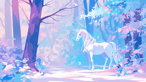 Dreamy Forest Unicorn Wallpaper Mural | Whimsical Kids Room Decor | Blue Pink Fairy Tale Nursery Wall