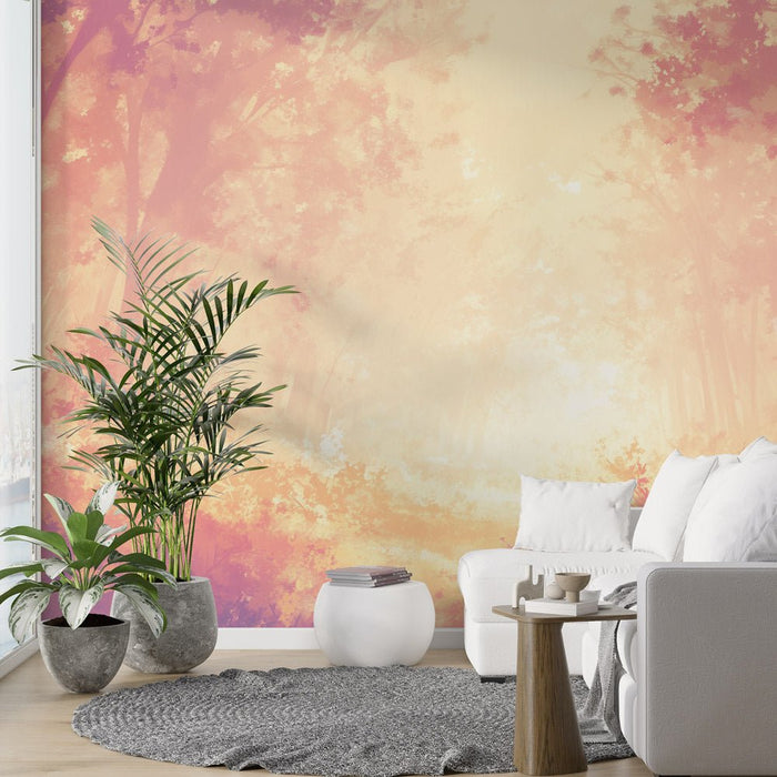 Dreamy Forest Wallpaper Mural | Lush Trees and Vegetation - Carving wallpaper