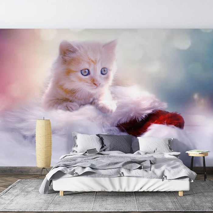 Dreamy Kitten Gradient Wallpaper Mural | Chic Pink-Blue Décor with Adorable Cat Art
