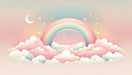 Dreamy Rainbow Mural Wallpaper – Pink Clouds, Stars & Crescent Moon | Magical Kids Room Decor