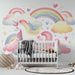 Dreamy Unicorn Rainbow Wall Mural - Magical Nursery Decor with pastel unicorn and rainbow scene for a dreamy, whimsical nursery