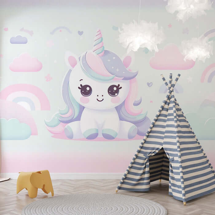 Dreamy Unicorn Wallpaper Mural | Children's Room Bedroom Girl Heart Decorative Wall
