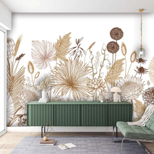 Dried flower art wallpaper mural | Living room and bedroom decoration painting