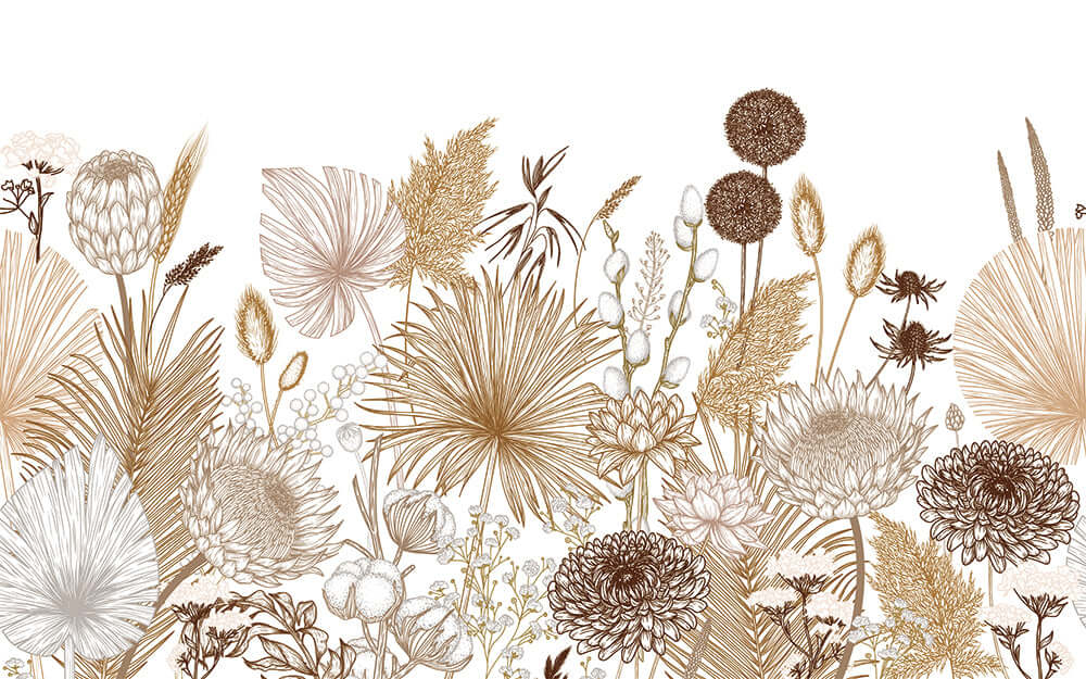 Dried flower art wallpaper mural | Living room and bedroom decoration painting