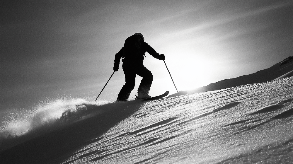 Dynamic Skiing Wallpaper Mural | Black and White Silhouette Skiing Picture - Carving wallpaper