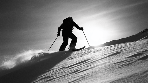 Dynamic Skiing Wallpaper Mural | Black and White Silhouette Skiing Picture - Carving wallpaper