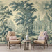 Elegant European Manor Mural Wallpaper | Vintage Landscape Art for Bedroom & Living Room featuring serene classical manor scene with lush greenery and vintage-dressed figures