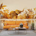 Elephant Wallpaper Mural Abstract Jungle Elephant - warm yellow tones, abstract geometric elephants in jungle, cozy living room scene