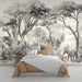 Elephant Wallpaper Mural | Black and White Forest - Carving wallpaper