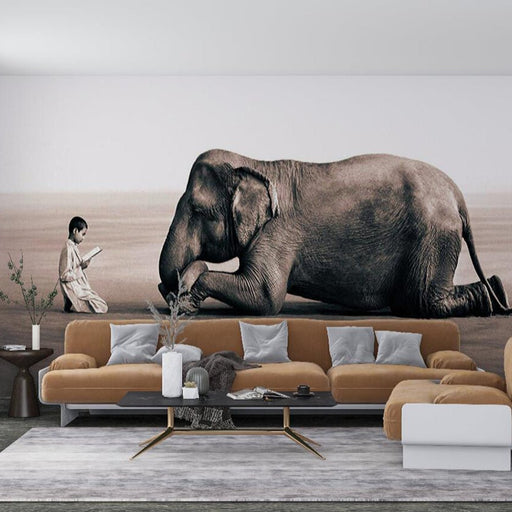 Elephant Wallpaper Mural | Human Elephant Coexistence Mural - Carving wallpaper