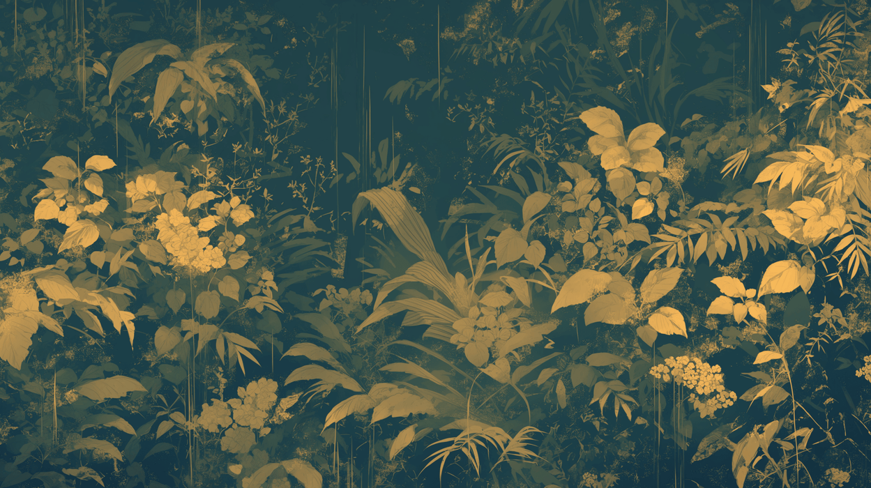 Emerald & Gold Botanical Wallpaper Mural – Vintage Floral Elegance on Deep Green Canvas