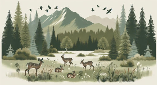 Enchanted Forest Animal Wallpaper | Deer and Rabbit Woodland Mural with Pine Forest Background