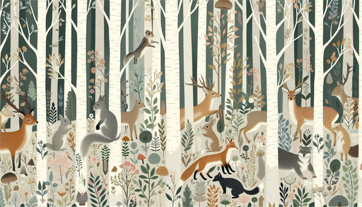Enchanted Forest Fox Mural Wallpaper – Whimsical Forest Animals