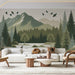 Enchanted Forest Animal Wallpaper | Deer and Rabbit Woodland Mural with Pine Forest Background