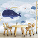 Enchanting Cartoon Whale Wallpaper Mural | Whales, Rainbow & Birds | Nursery & Living Room Decor for whimsical classroom and home walls