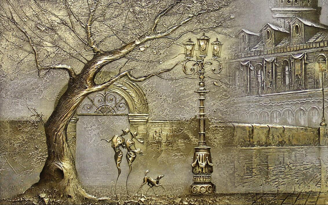 European architecture profile wallpaper mural | light gold tone - Carving wallpaper