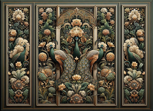 European classical flower and bird wallpaper mural | Peacock flower - Carving wallpaper