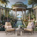 European style colonnade wallpaper mural | Tropical flowers
