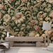 European floral wallpaper mural | Dark green as the base color, pink flowers - Carving wallpaper