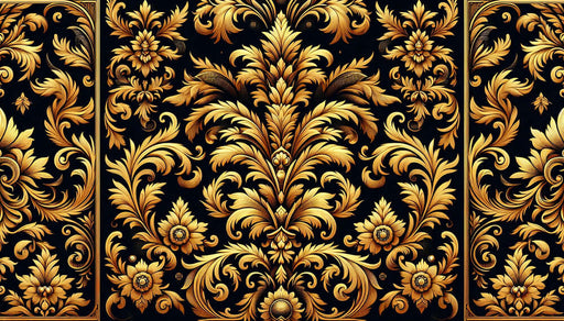 European Luxury Black & Gold Wallpaper Mural for Living Room & Bedroom - opulent black background with intricate gold baroque pattern