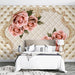 European style rose relief wallpaper mural | Luxury decoration in living room and bedroom with ornate gold frame and pink roses backdrop
