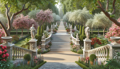 European Royal Garden Wallpaper Mural | Statue Flower Trail - Carving wallpaper