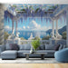 European style corridor pillar wallpaper mural | Blue and white style - Carving wallpaper