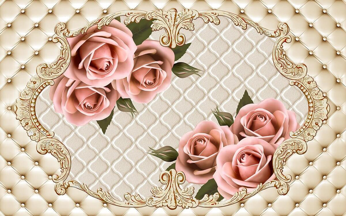 European style rose relief wallpaper mural | Luxury decoration in living room and bedroom